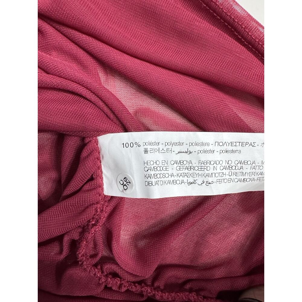 Zara NWT Sheer Womens Medium Red Burgundy Ruched Blouse Top Tunic Mini Dress - Picture 5 of 6